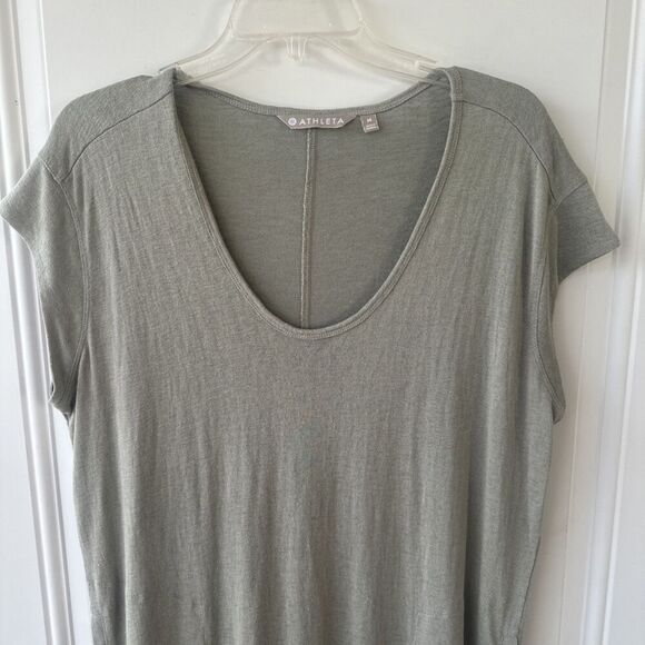 Athleta Martinique Maxi Dress Slub Knit Pockets Size M Green Summer Beachy - Picture 2 of 10